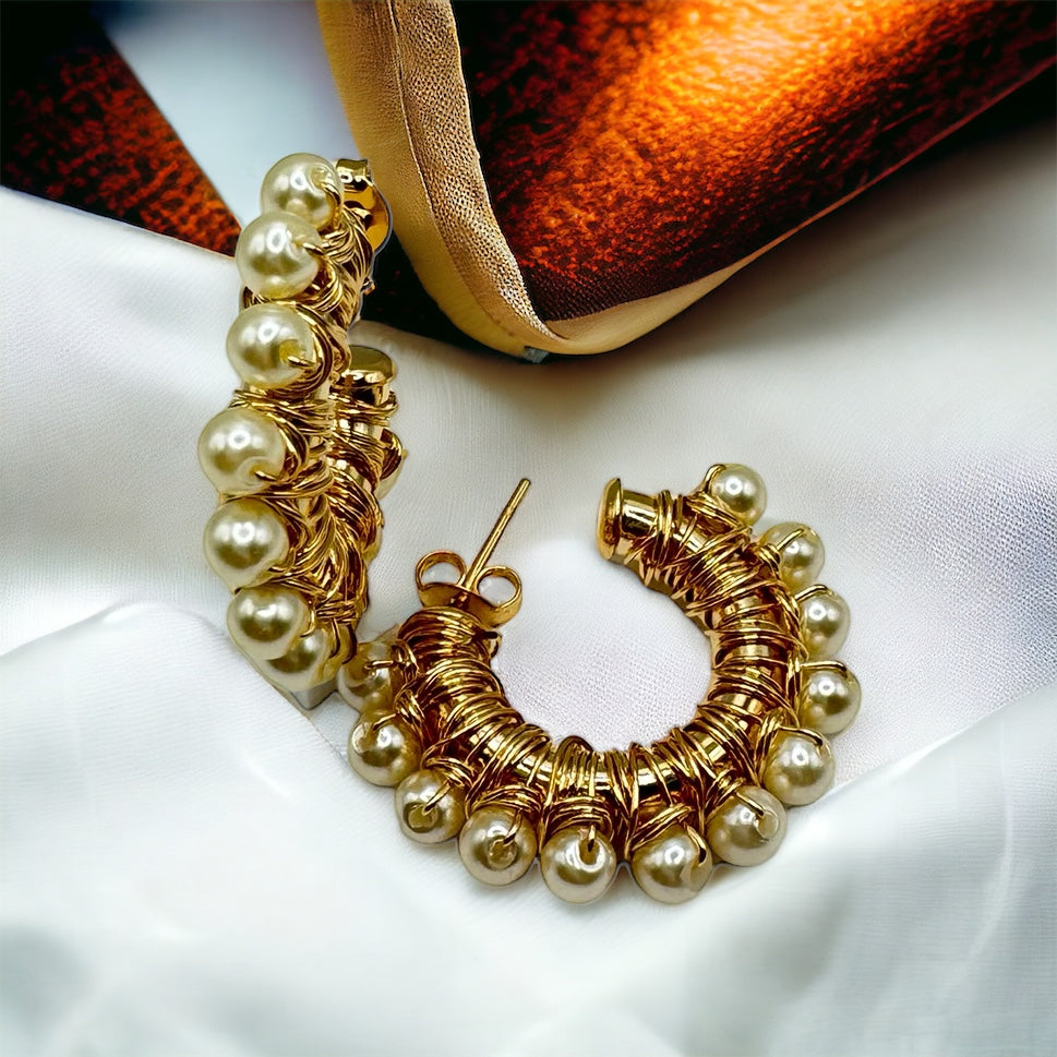 Wire Wrap Pearl Earrings